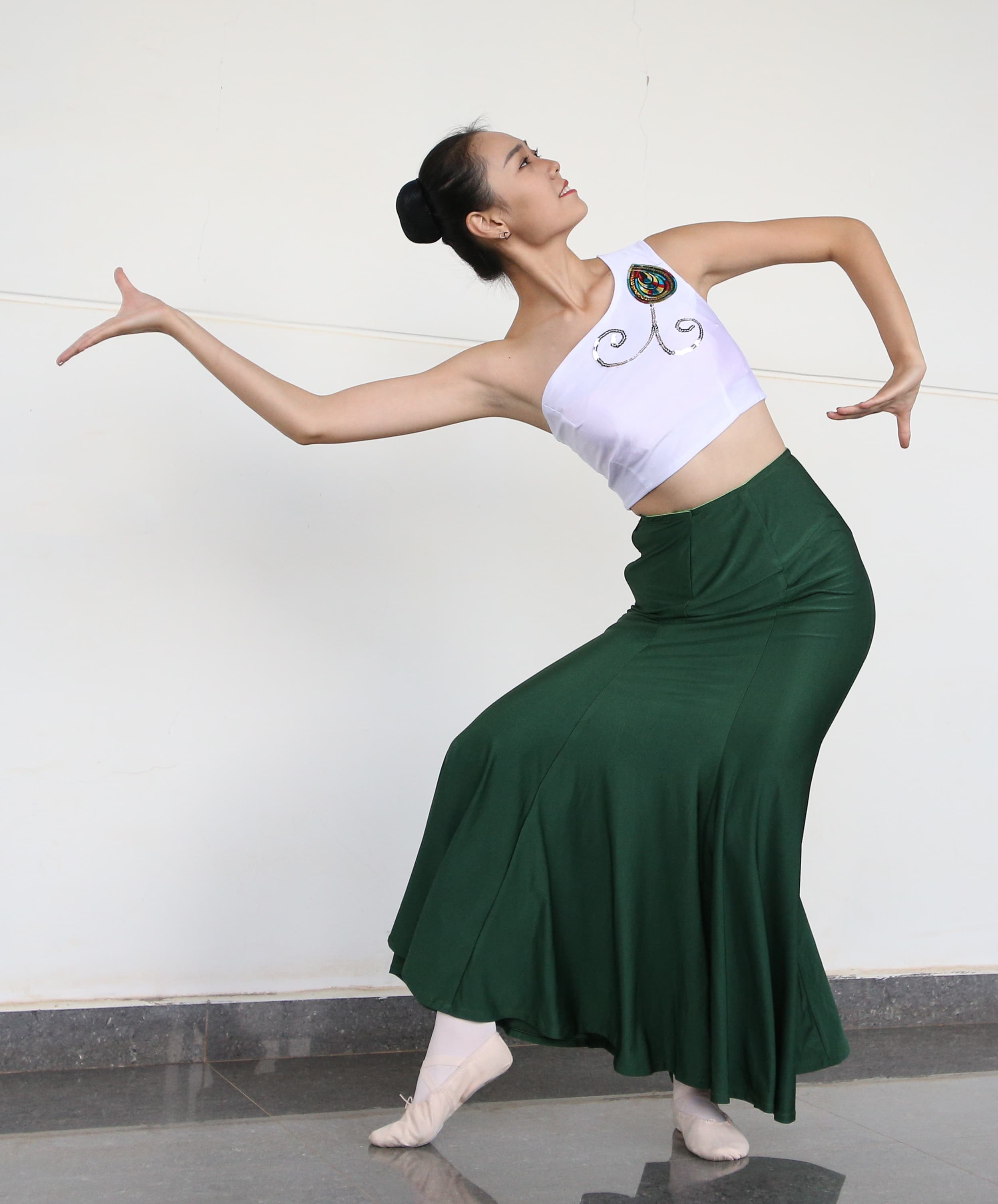 Energetic folk dancer's feet close-up, sock impressions and rhythmic dust on bare soles visible